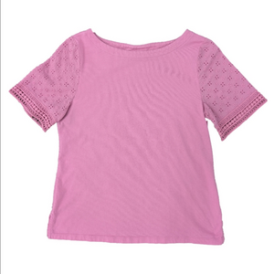 Charter Club Pink Top with Eyelet Lace Short Sleeves